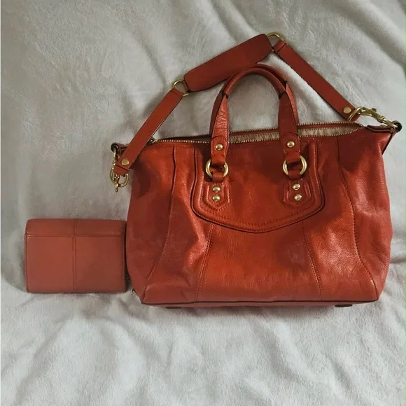 Coach Orange Coral Genuine Leather Satchel Handbag Purse G1273-F19247 12” X 7.5” - Picture 2 of 16
